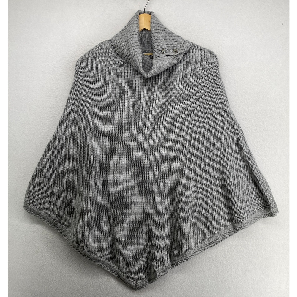 MICHAEL KORS Sweater OS Ribbed Poncho Oversized Turtleneck Asymmetric Gray NEW - Picture 2 of 11